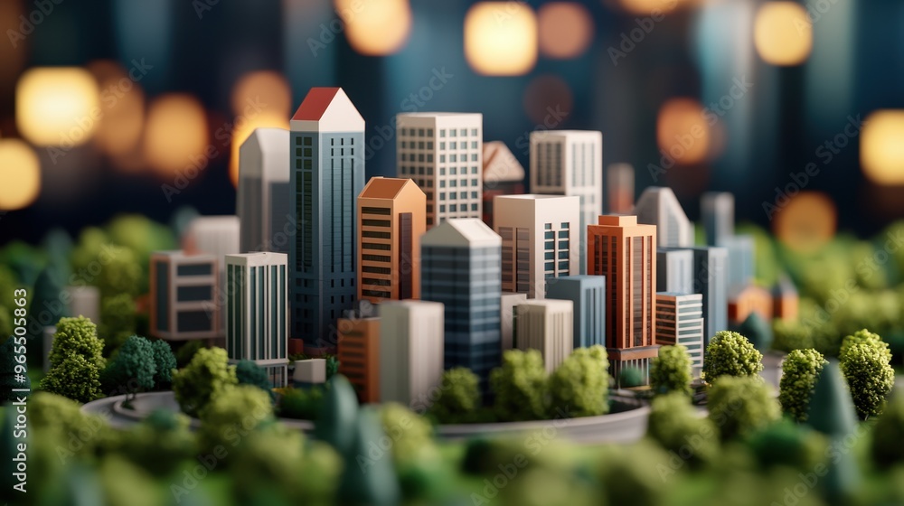 Aufkleber futuristic ai-driven urban planning city development simulation in with copy space, selective focus 