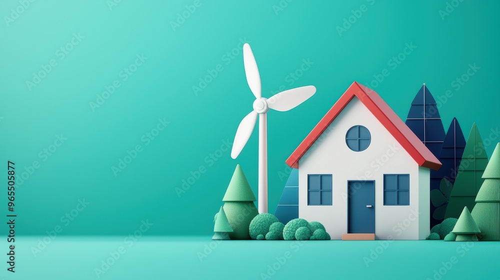 Poster futuristic renewable energy system smart grid simulation in with copy space, selective focus on fore