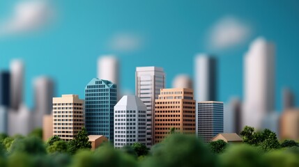 Fototapeta premium Futuristic AI-Driven Urban Planning Simulation: City Development with Copy Space, Selective Focus, and Detail