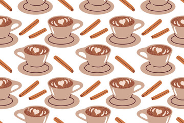 Obraz premium seamless pattern with hand drawn coffee cups for fabric, wallpapers, wrapping paper, cards and background. Morning coffee, Vector doodle illustration.