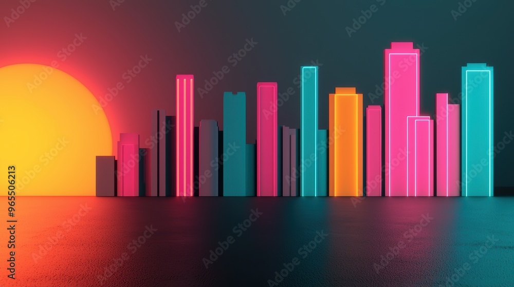 Aufkleber neon lights in futuristic cityscape - high-tech urban simulation in with copy space and selective fo