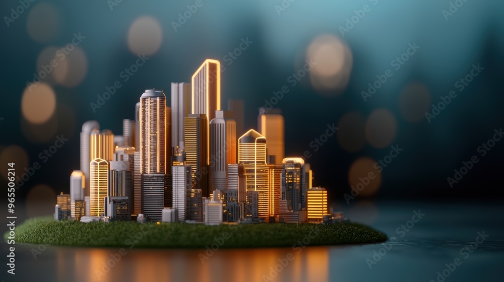 Poster digital futuristic cityscape with neon lights for high-tech urban visualization with copy space and 