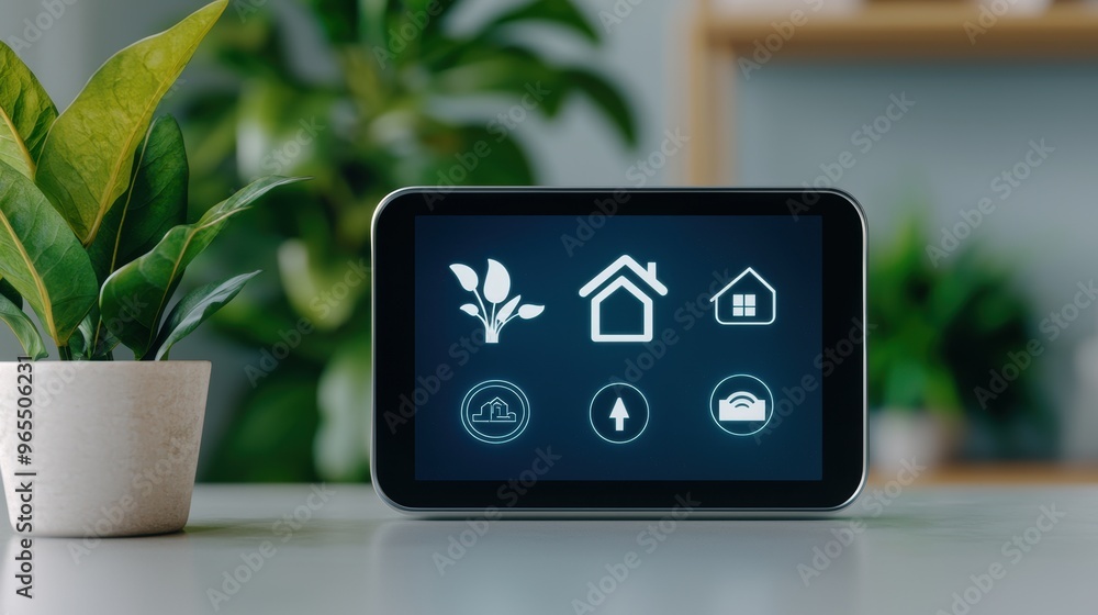 Aufkleber futuristic smart home interface holographic controls with technology integration and copy space, sel