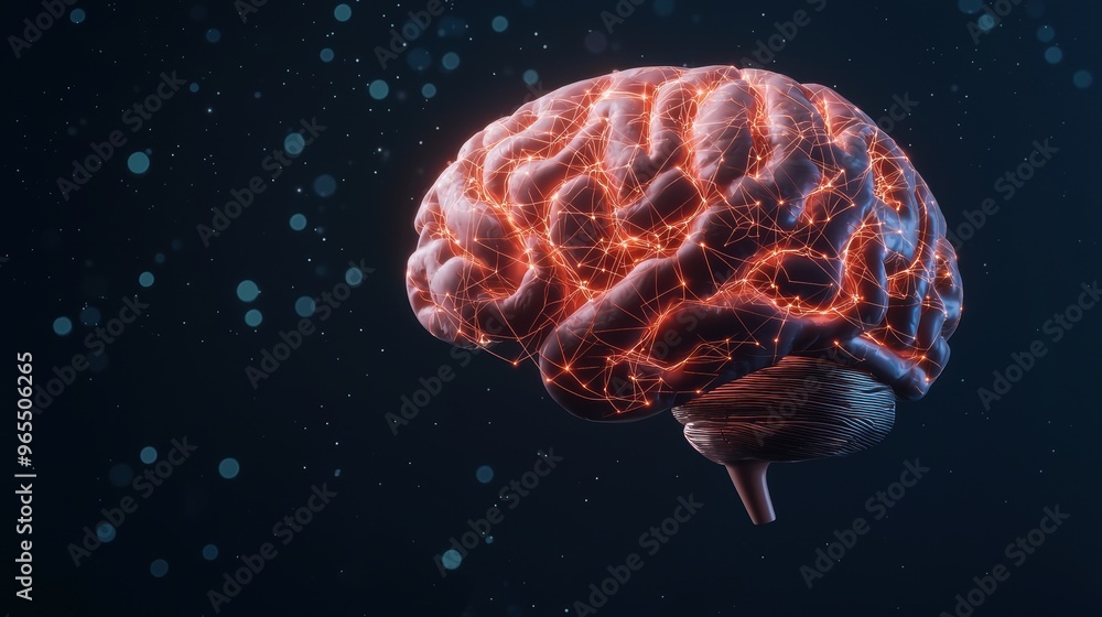 Aufkleber futuristic ai network digital brain visualization with glowing connections - with copy space, select