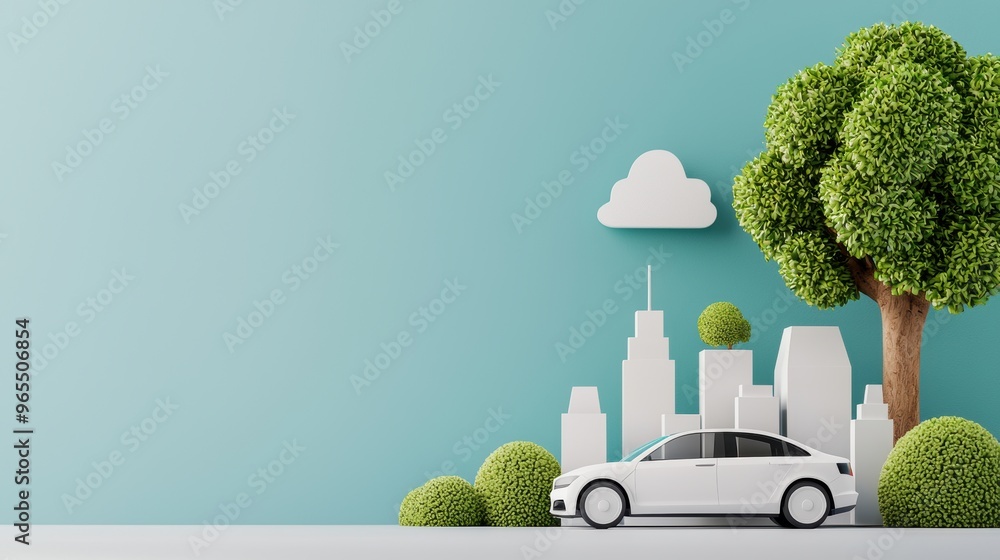 Poster futuristic autonomous vehicle network in smart city with copy space, high-tech transportation simula