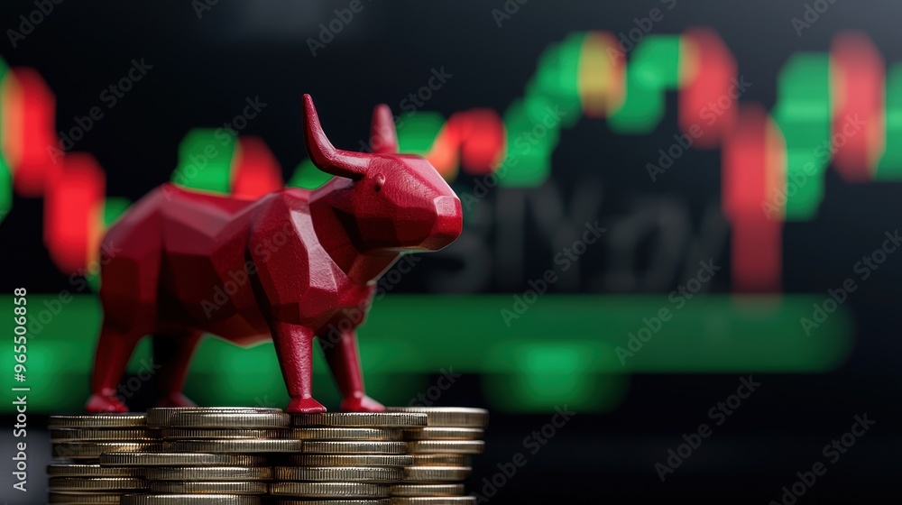 Poster futuristic virtual market simulation - finance visualization with copy space and selective focus