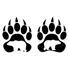 Logo vida salvaje. Garras de oso. Pisada de oso con silueta de oso de perfil en espacio negativo