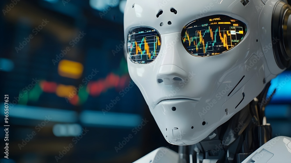 Poster ai robot with data analysis display in eyes