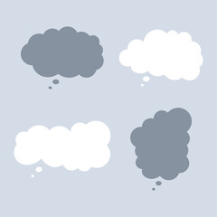 Cartoon think empty simple retro comic style speech cloud bubbles set. Hand drawn pop art, vintage speech clouds, thinking bubbles, and conversation text elements. Vector illustration