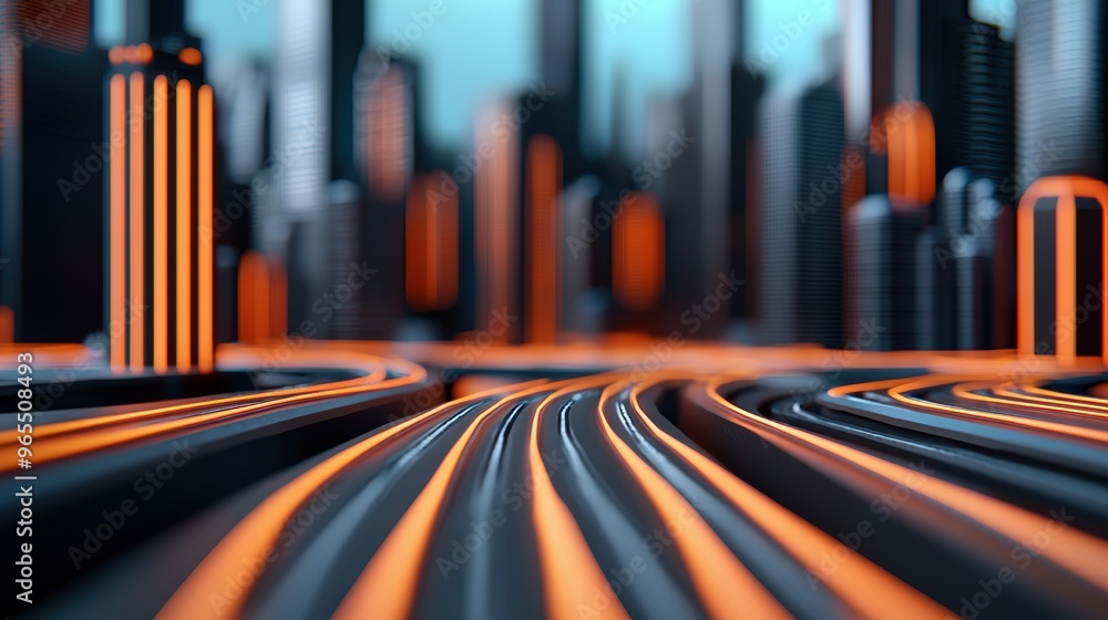 Aufkleber futuristic digital transportation network in smart city with selective focus on high-tech infrastruc