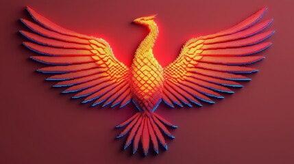 Fototapeta premium Digital Phoenix Rising: of Fiery Bird Formed by Vibrant Pixels