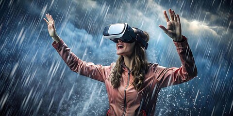 Woman enjoying virtual reality experience with VR headset