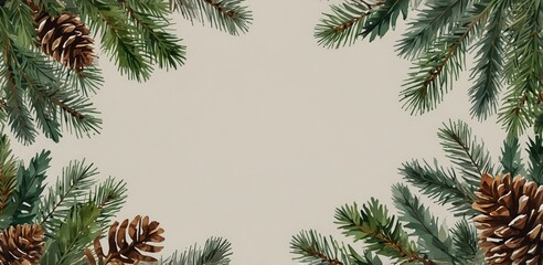 christmas background with fir branches and cones