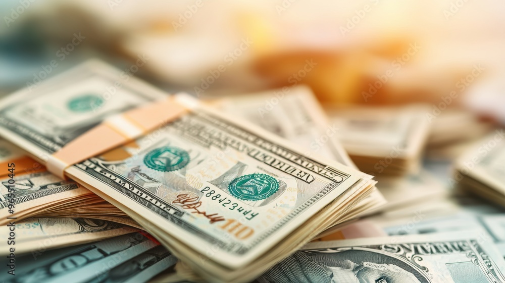 Aufkleber financial planning concept with currency notes floating in with copy space and selective focus -
