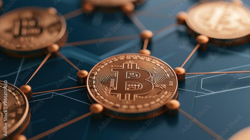Poster global finance network: currency symbols in digital connection - with copy space and selective focus