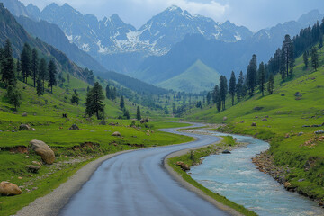 Fototapeta premium A mountain road with a river
