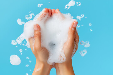 Obraz premium hands with soap foam