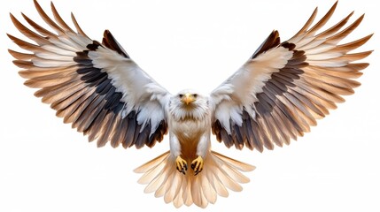 Fototapeta premium A large eagle with wings spread wide on a white background, AI