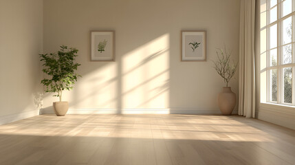 renovated room with cream-colored walls and light wood-grain vinyl flooring and light coming from windows