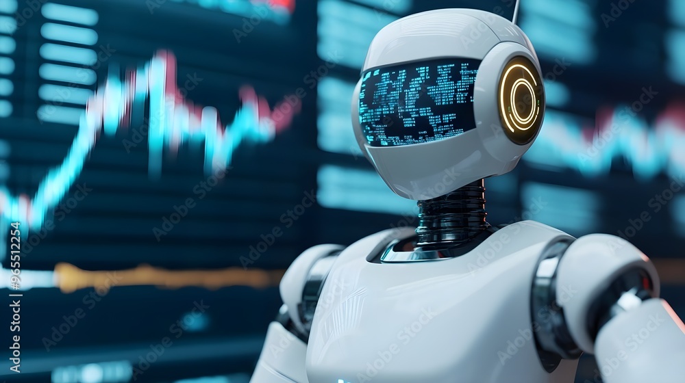 Poster futuristic ai robot analyzing financial data