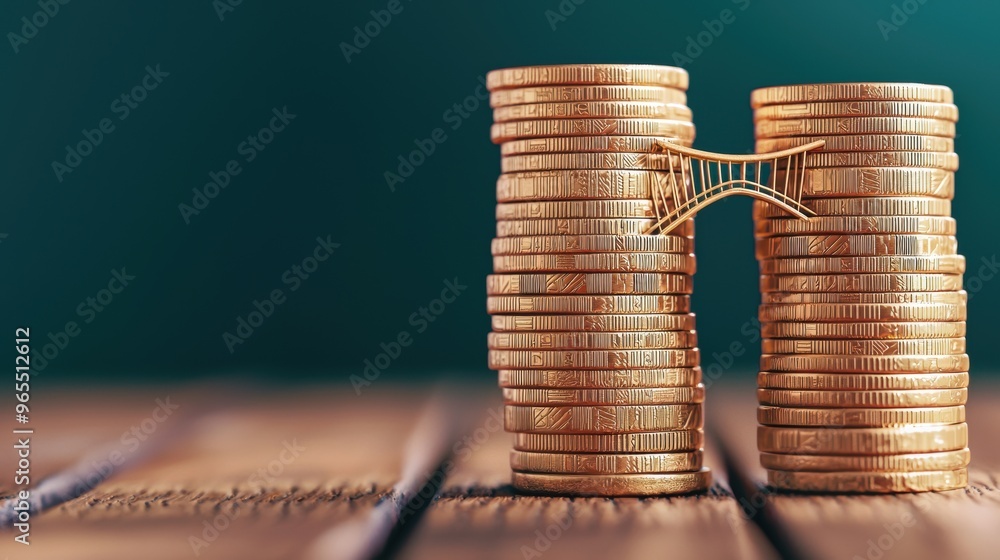 Poster bridging financial gaps with coins - with copy space and selective focus in