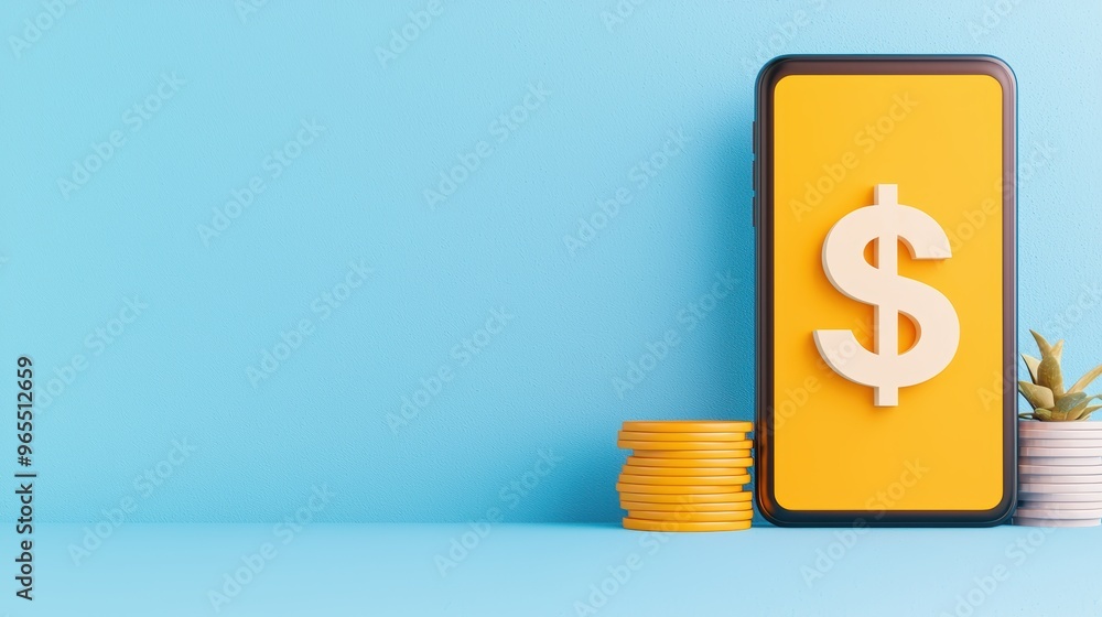 Poster cutting-edge financial management app interface with interactive currency symbols in , copy space, a