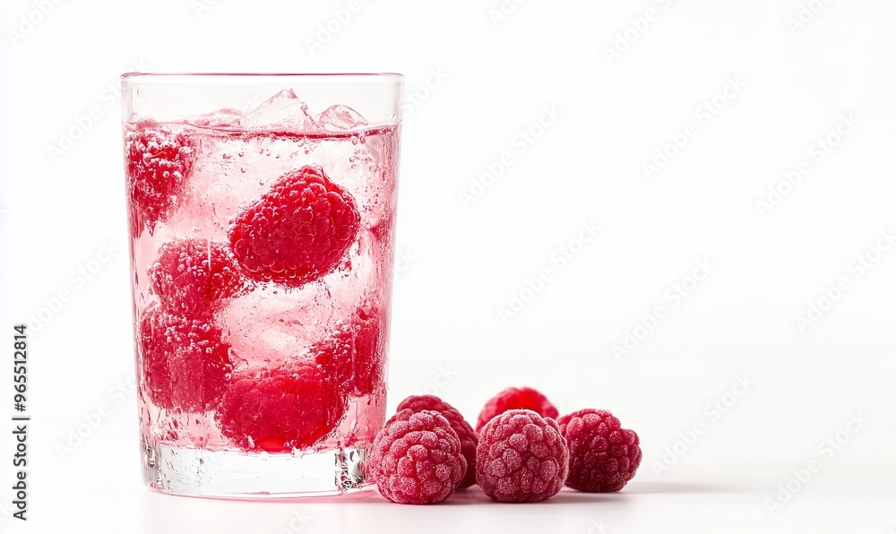 Sticker A refreshing raspberry drink in a transparent glass,