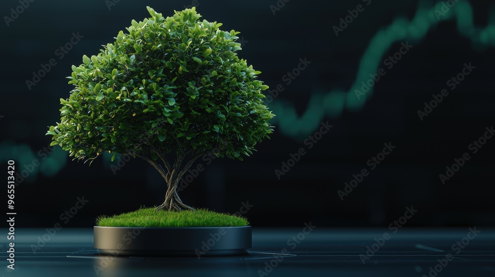 Poster futuristic digital currency tree in financial ecosystem - with copy space and selective focus on for