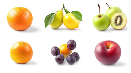 collection of healthy fruits isolated on white background, clipping path, full depth of field