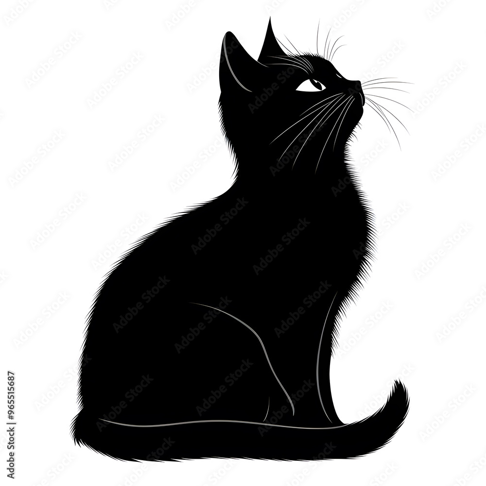 Wall mural black cat silhouette isolated on white