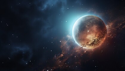 Obraz premium Distant planet in glowing cosmic space