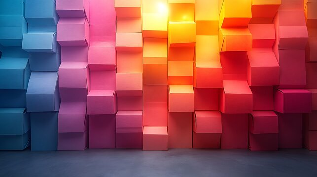 A colorful 3D papercraft box plot, vibrant folded paper strips forming rectangular boxes and lines, glowing light, soft shadows creating depth, intricate paper textures, clean minimalist background.