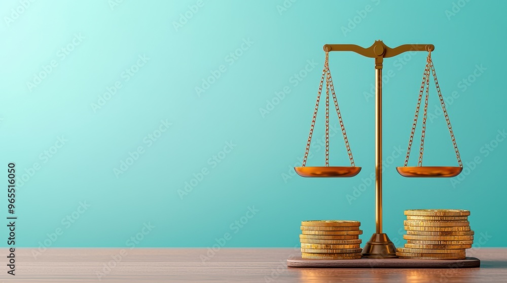 Poster financial scale with digital currency balance management in quality with copy space for text