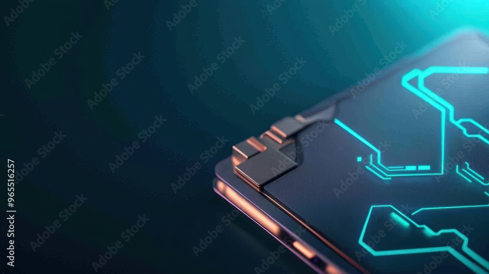 Poster futuristic virtual wallet interface with transparent holograms in neon blue -