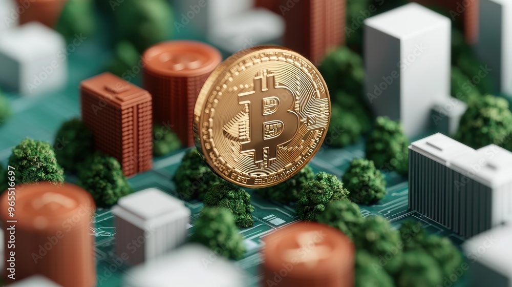 Poster futuristic virtual currency exchange with floating holograms in modern cityscape -