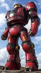 Naklejka premium In the Japanese tokusatsu style of the Showa period, present the image of a huge robot