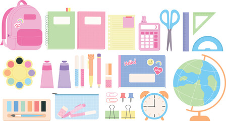 Collection of school supplies vectors and element. Vector illustration in flat style. Vector illustration of art supplies and school stationery, cartoon