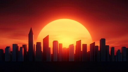 Fototapeta premium Bright sunrise over a cityscape, representing the dawn of a new era