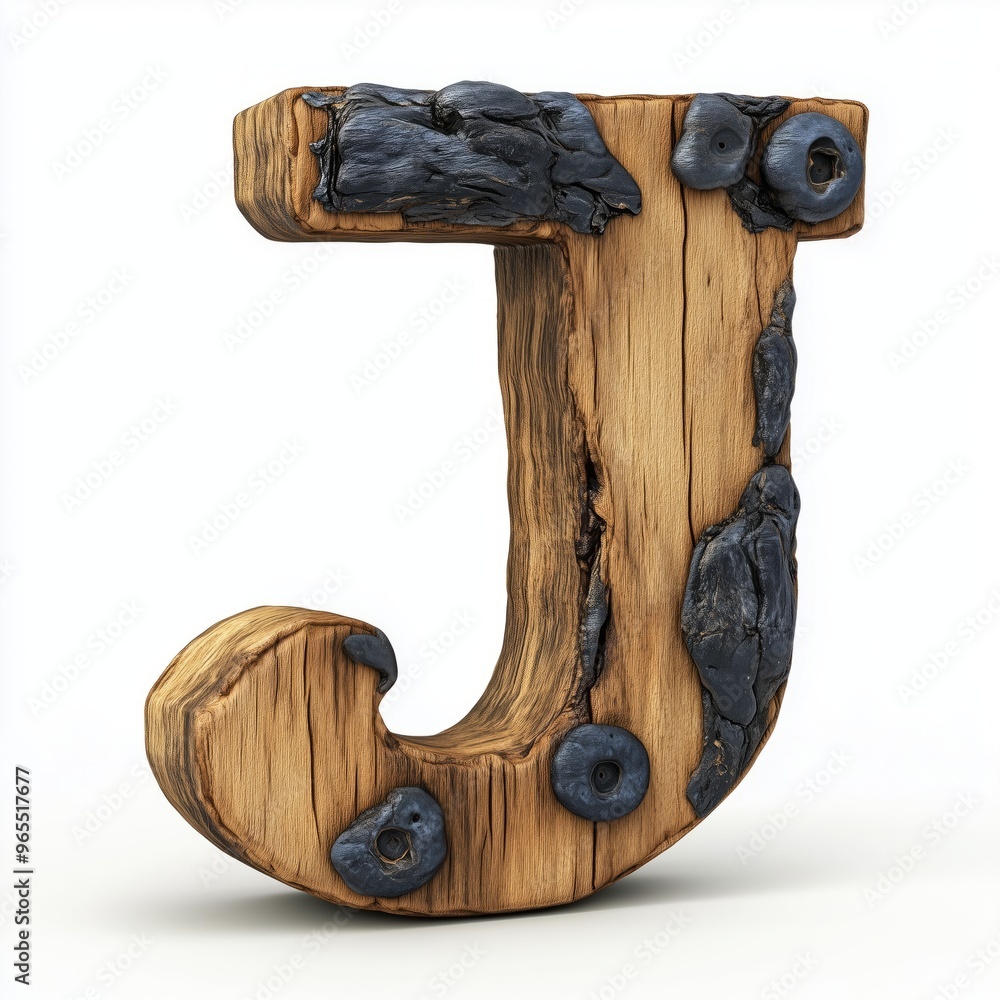 Poster Wooden Letter J With Black Metal Details