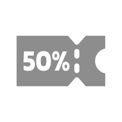 50% shopping discount vector icon. Fifty percent coupon or voucher symbol.