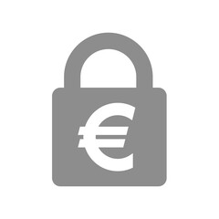 Padlock and euro symbol vector icon. Password, safe and secured money and banking.