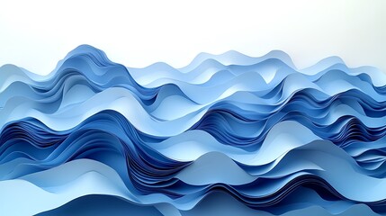 A creative 3D papercraft area chart, layered paper cutouts in shades of blue, gradually rising and overlapping to create smooth transitions, soft lighting and shadows, intricate paper folds,