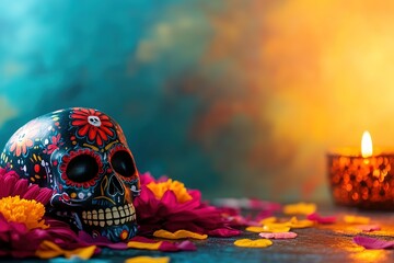 Mexican Day of the Dead celebration with vibrant decorations