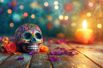 Mexican Day of the Dead celebration with vibrant decorations