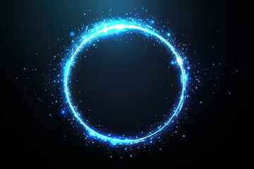 Obraz premium Radiant azure round illuminations graphic with light glare on dark canvas, showcasing neon explosion. Cyber monday discount display