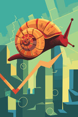 Depressed Investor Rides Slow Snail on Falling Economic Graph, Reflecting Global Slowdown