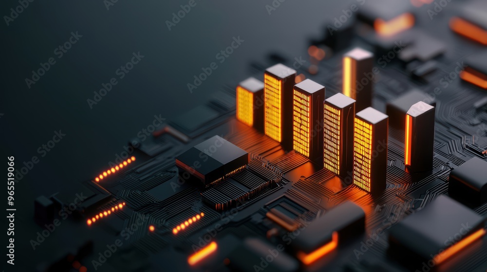 Poster futuristic wealth distribution concept with holographic data screens illuminating dark background -