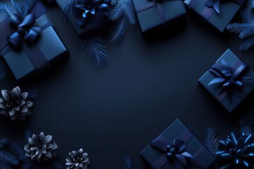 Cyber monday extended advertisement. Significant savings on holiday clearance. Unique campaign graphics showcasing dark and blue packages