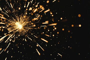 Cyber monday sales banner with dark background and bold text. A glittering gold firework image providing room for extra information