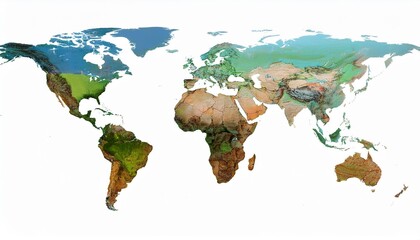 Isolated PNG of a world map with climate zones